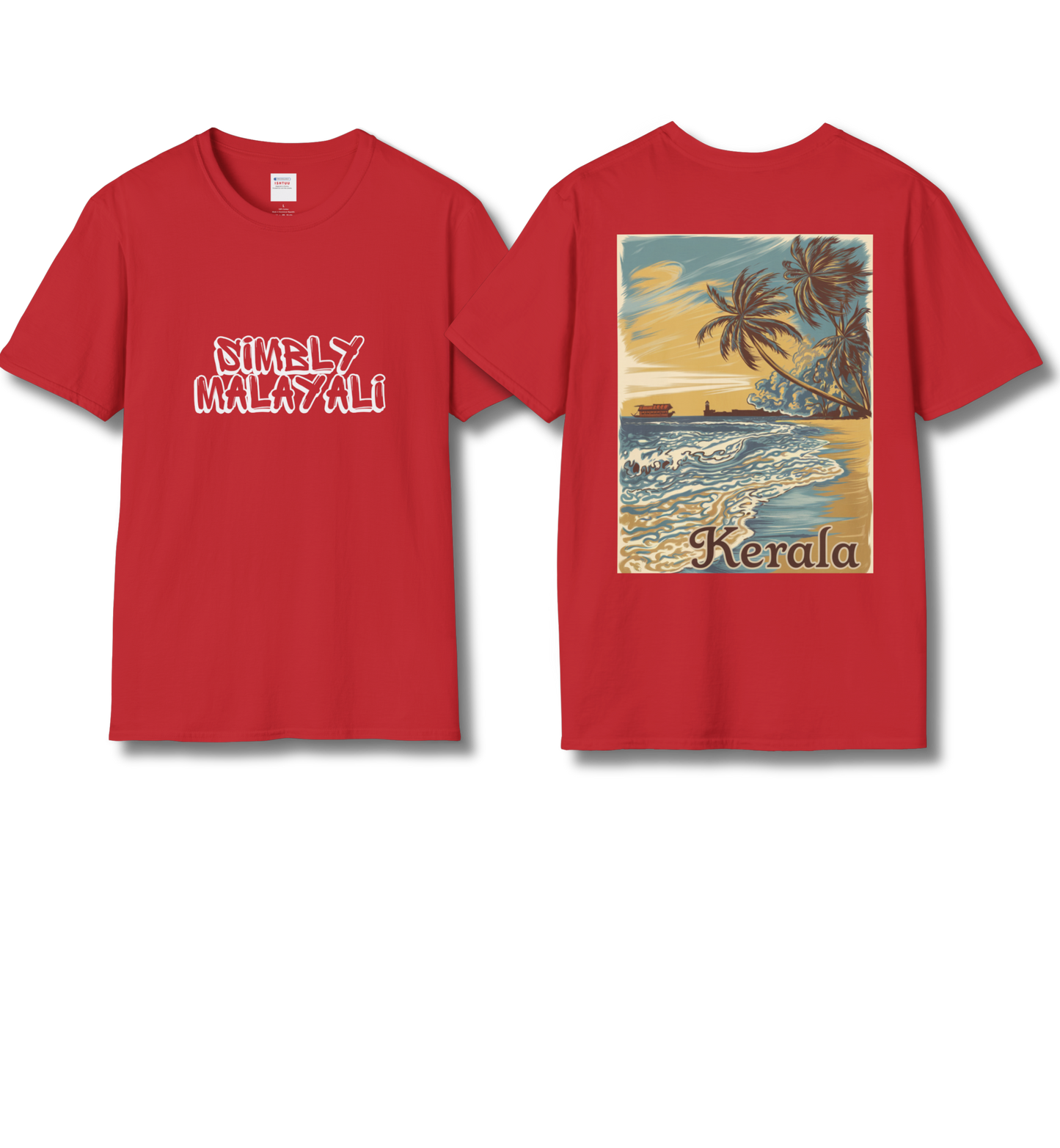 Simbly Malayali & Kerala Beach Front & Backprint - T Shirt