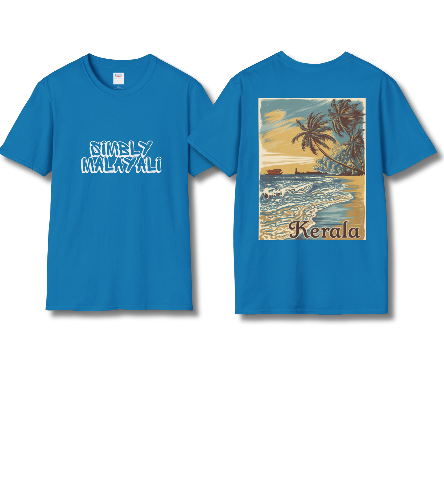 Simbly Malayali & Kerala Beach Front & Backprint - T Shirt