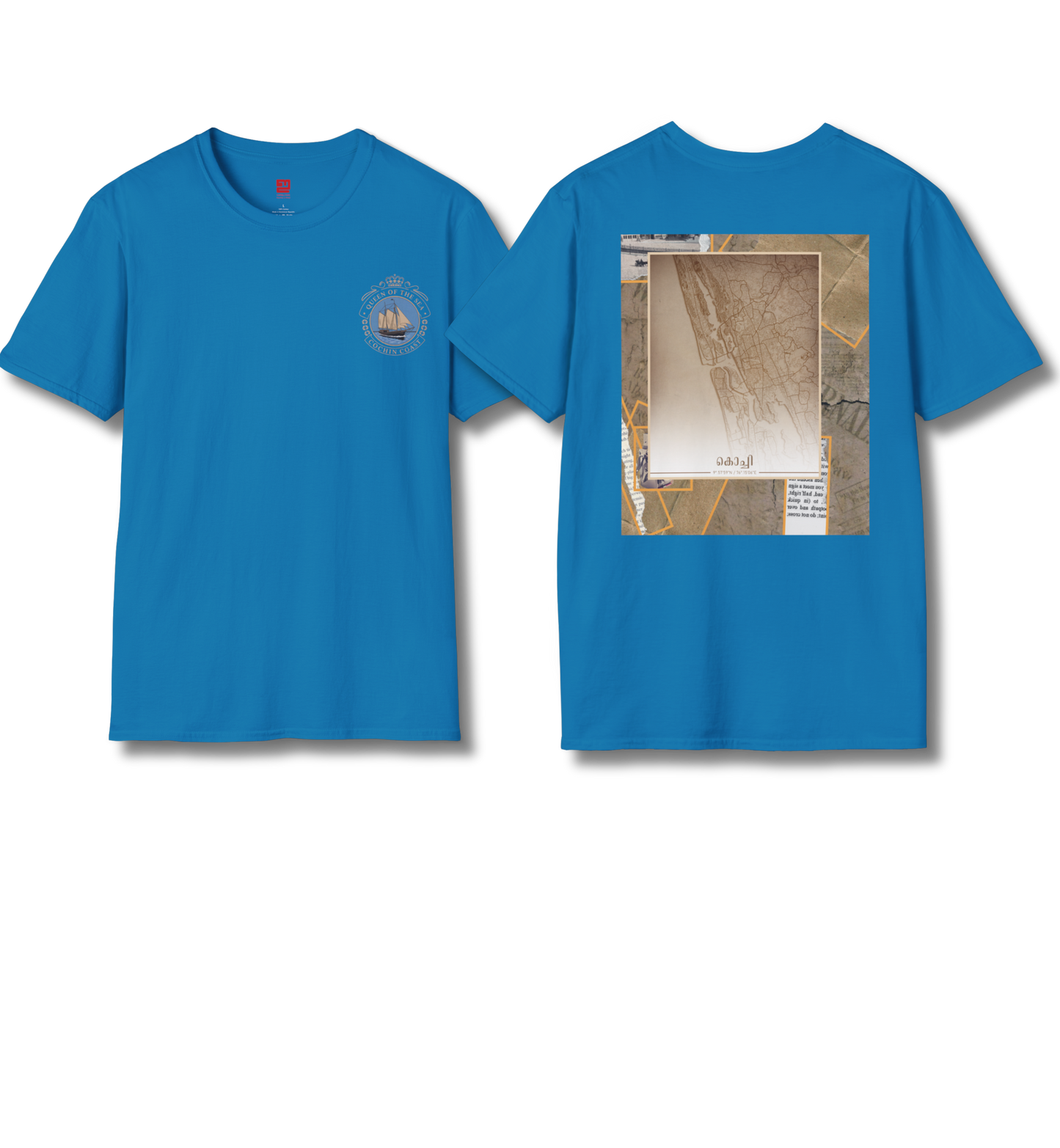 Kochi Queen & Vintage Map Front & Backprint - T Shirt