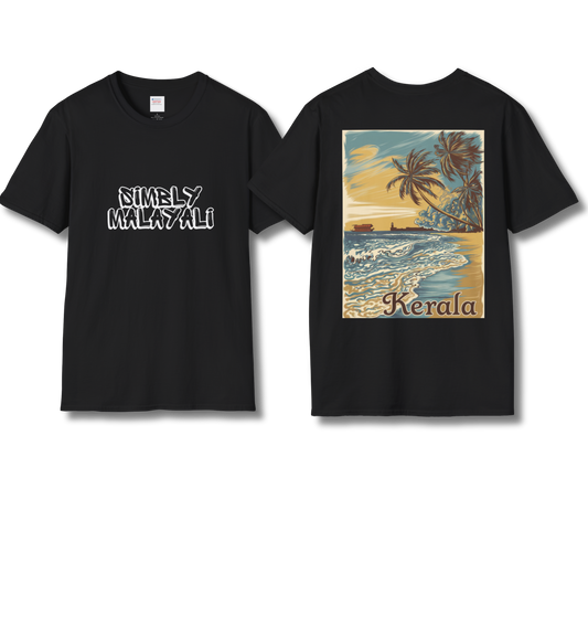 Simbly Malayali & Kerala Beach Front & Backprint - T Shirt