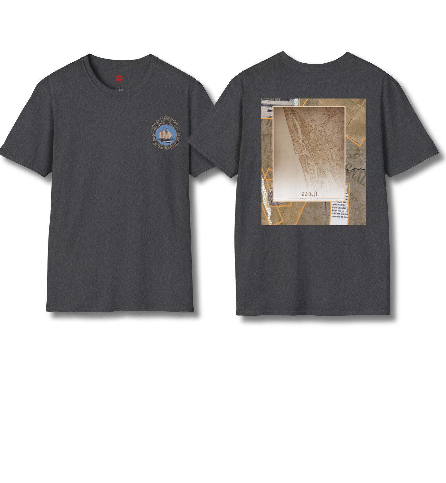 Kochi Queen & Vintage Map Front & Backprint - T Shirt