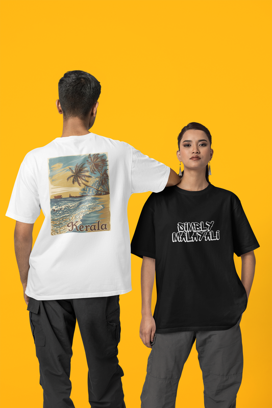 Simbly Malayali & Kerala Beach Front & Backprint - T Shirt